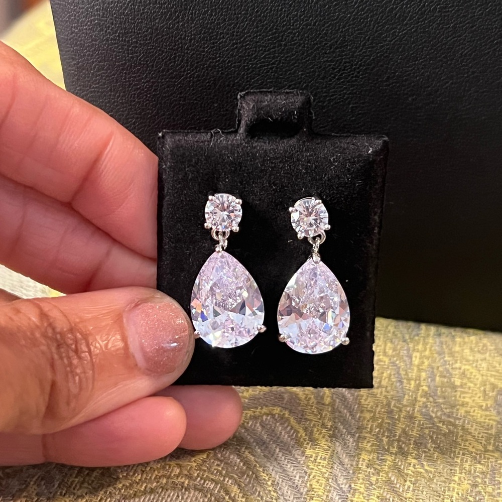 Sparkling Silver Teardrop Earrings - Picture 2 of 5